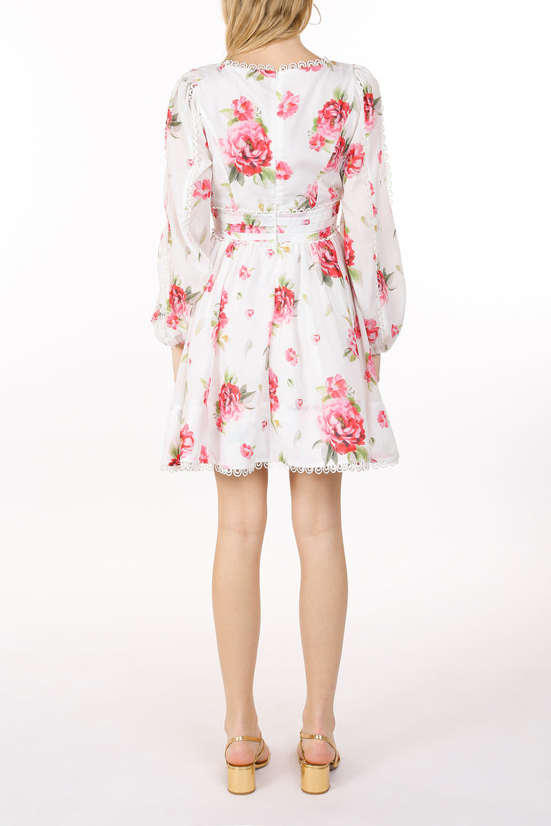 Wendy V-Neck Floral Print Lace Trim Mini Dress - Shop Beulah Style