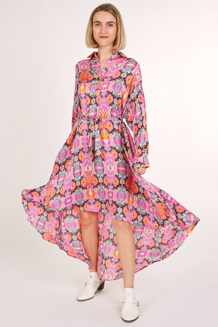 Evie Multicolor Print Collared High Low Midi Dress - Shop Beulah Style