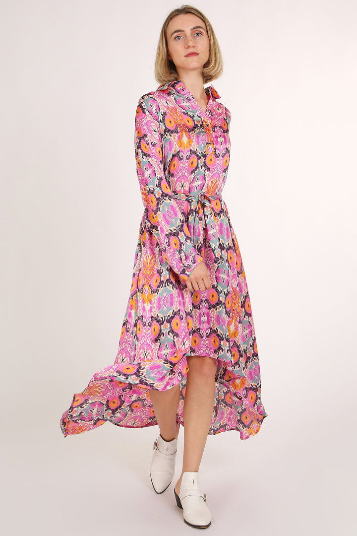 Evie Multicolor Print Collared High Low Midi Dress - Shop Beulah Style