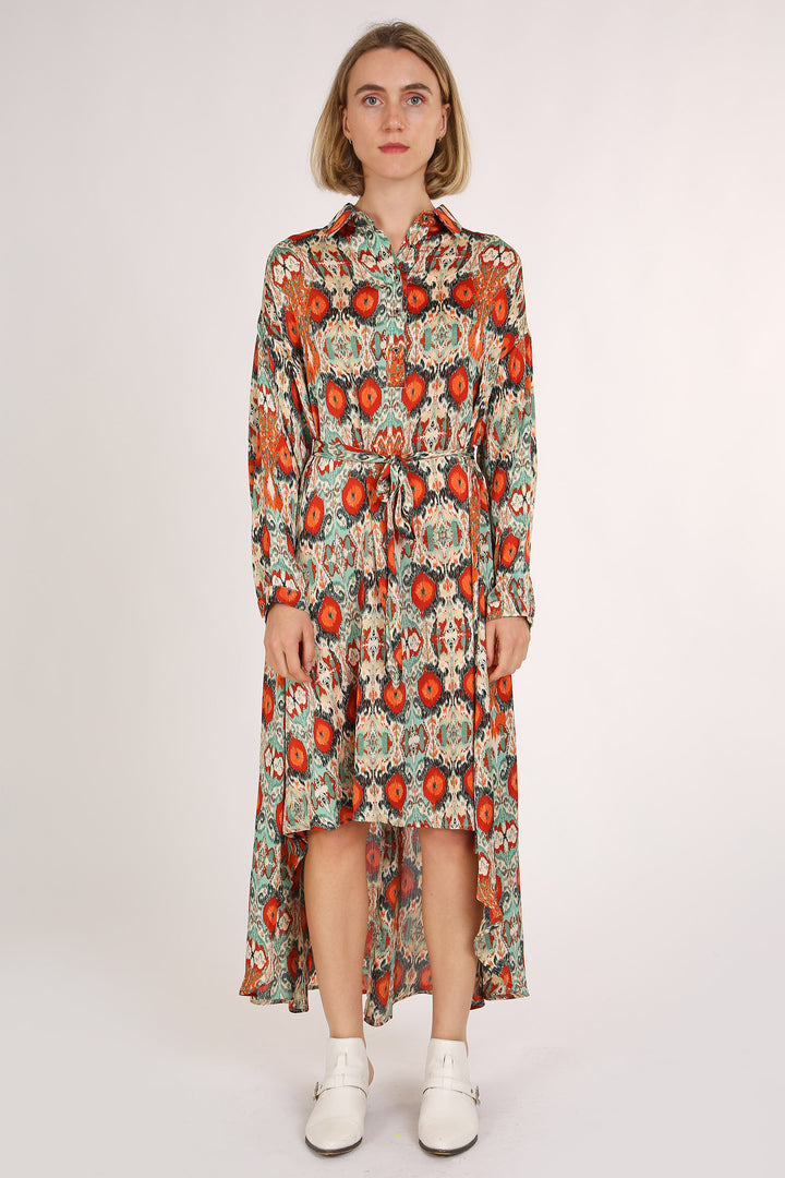 Evie Multicolor Print Collared High Low Midi Dress - Shop Beulah Style