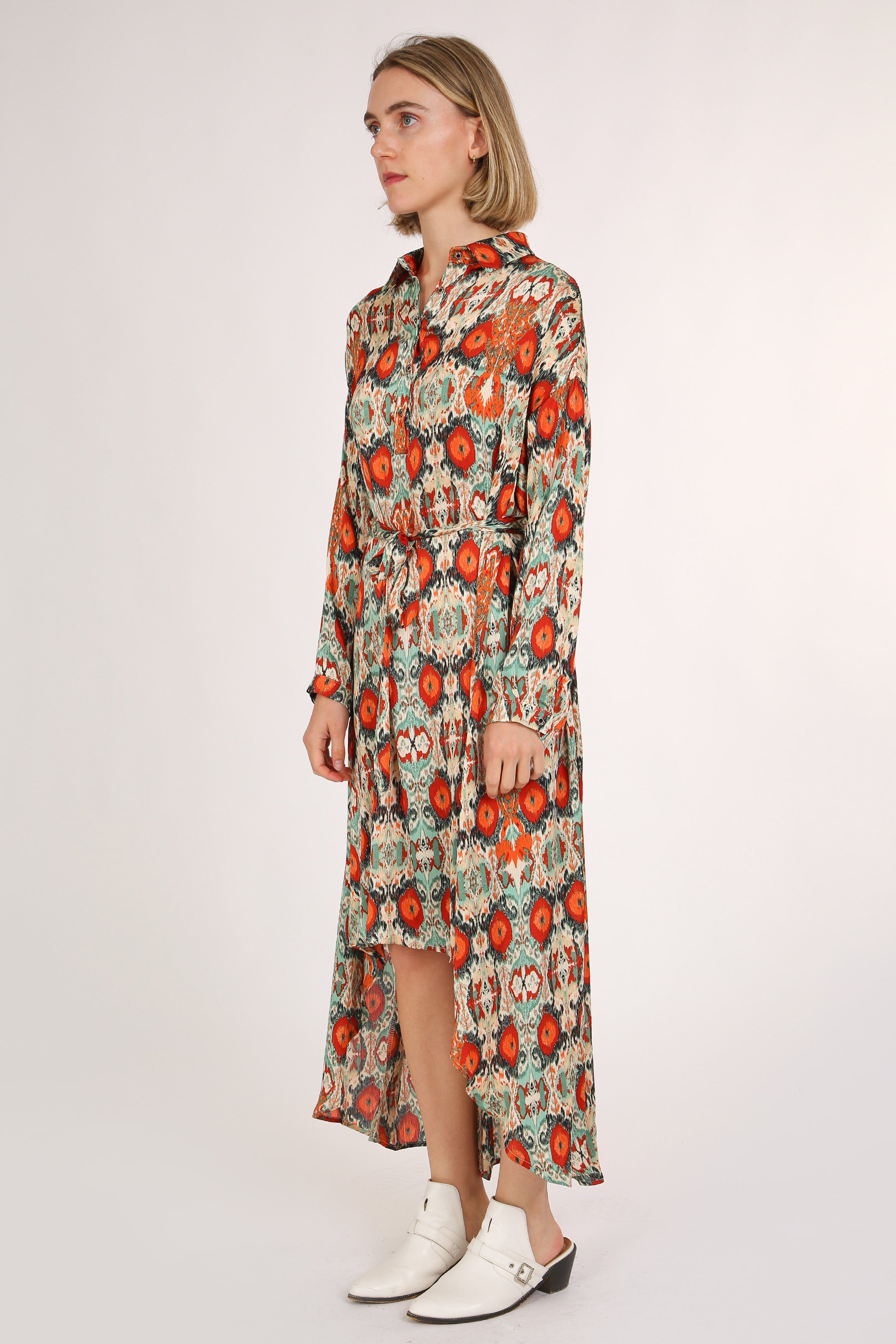 Evie Multicolor Print Collared High Low Midi Dress - Shop Beulah Style