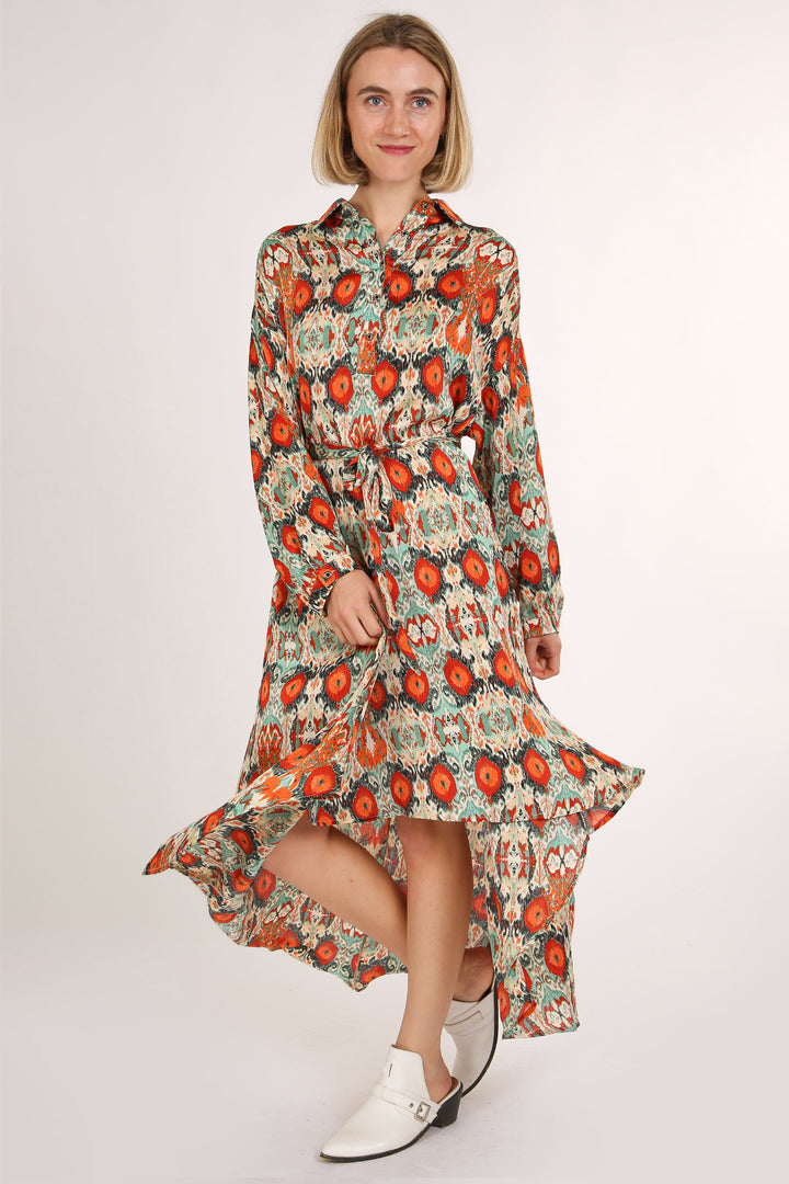 Evie Multicolor Print Collared High Low Midi Dress - Shop Beulah Style