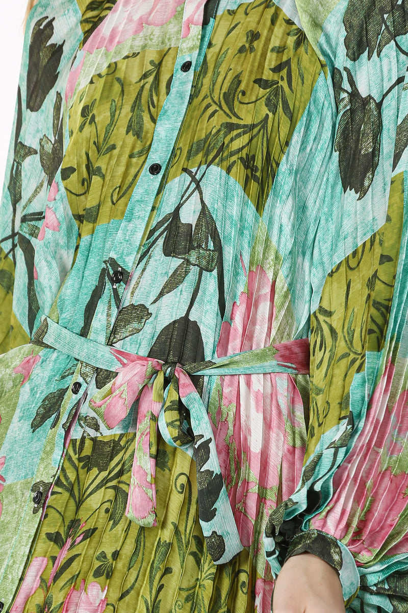 Diana Multi Print Patchwork Maxi Pleated Shirt Dress - Shop Beulah Style