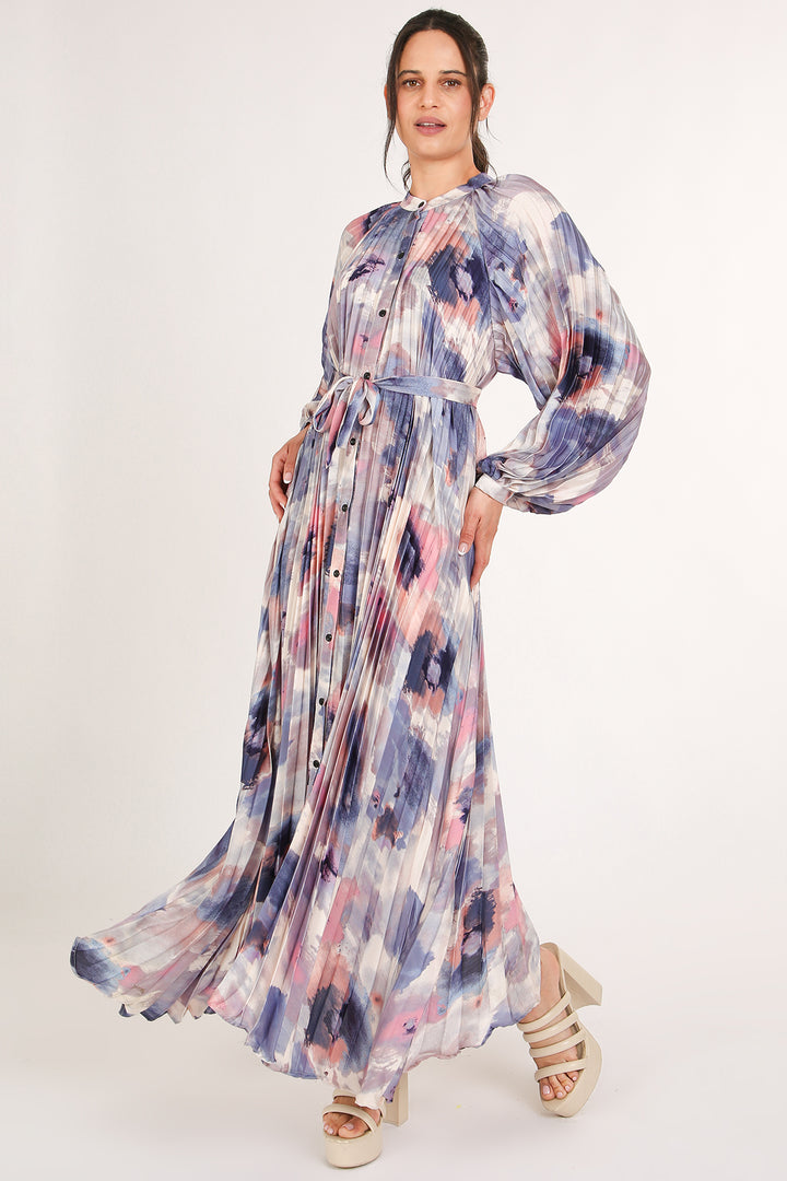 Will Multicolor Tie-Dye Style Print Pleated Maxi Dress