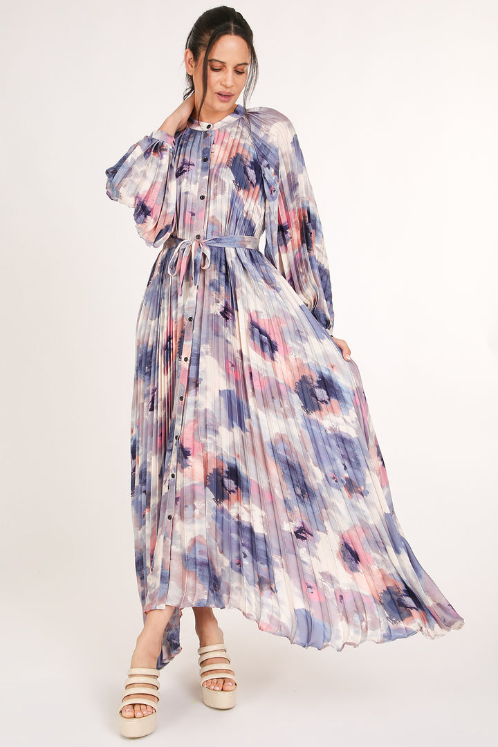 Will Multicolor Tie-Dye Style Print Pleated Maxi Dress