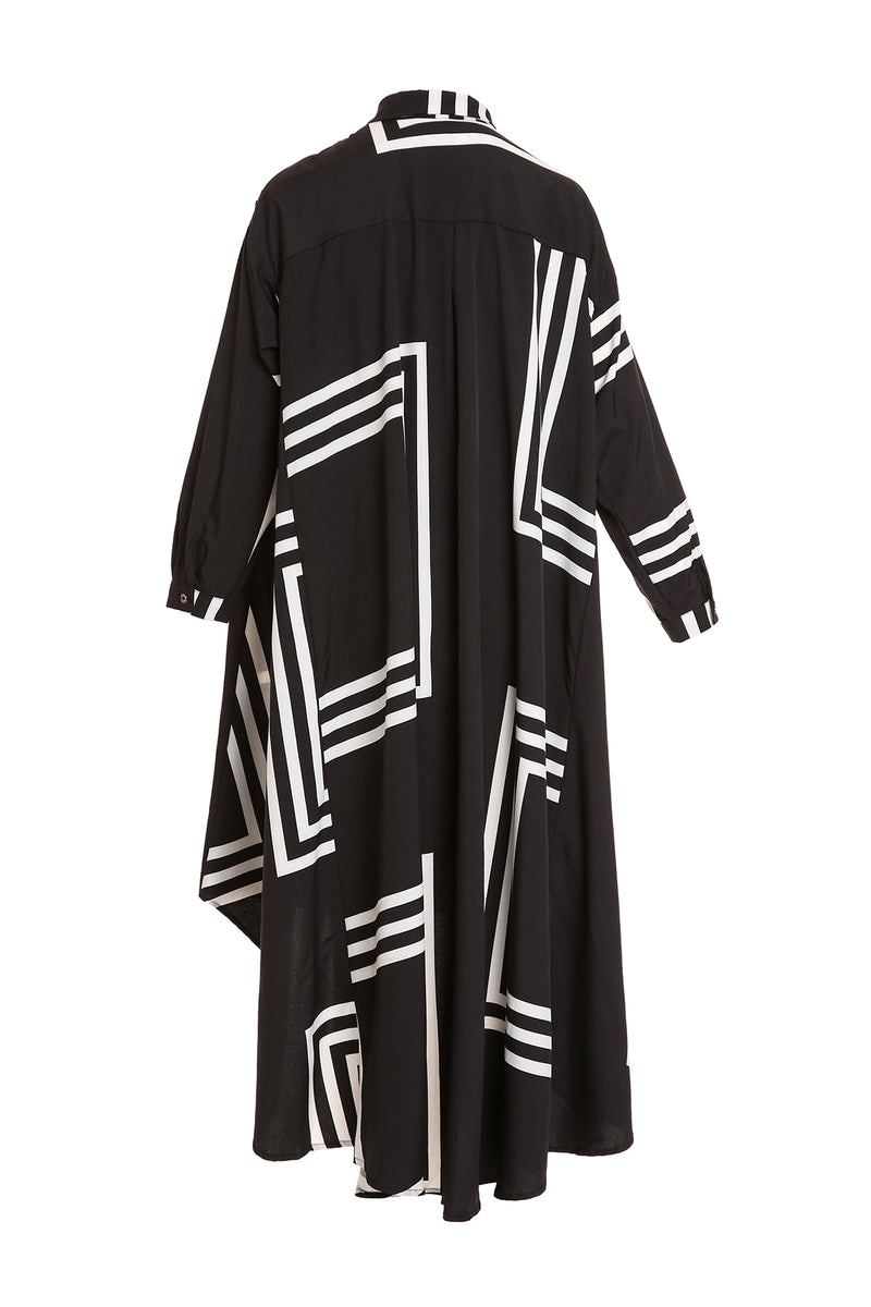 Eliana Geometric Contrast High-Low Midi Shirt Dress