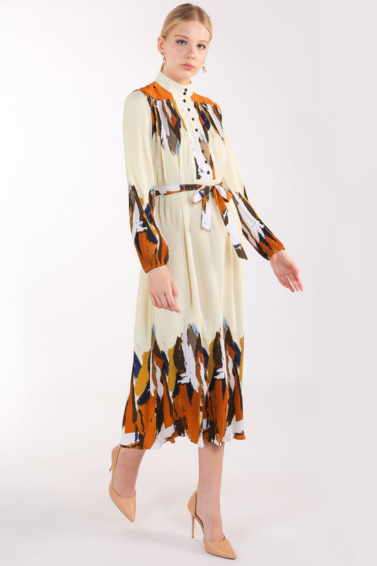 Ley Multicolor Abstract Printed Pleat Maxi Dress - Shop Beulah Style