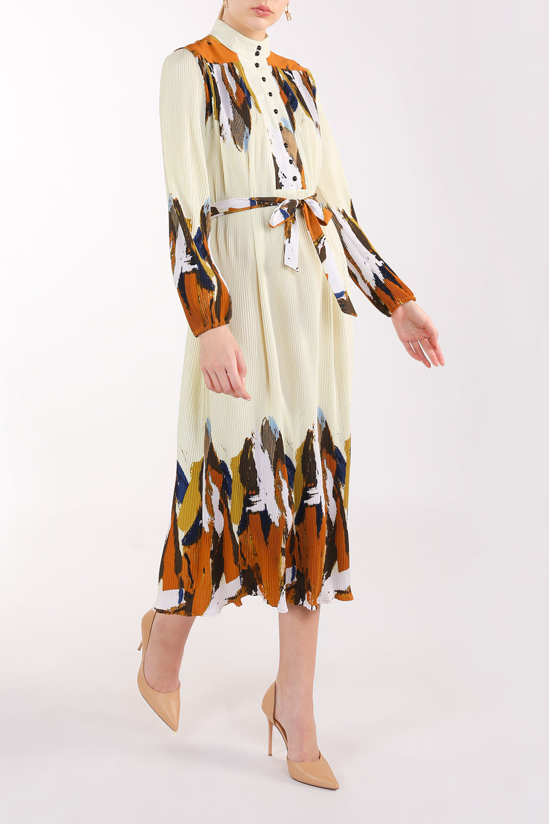 Ley Multicolor Abstract Printed Pleat Maxi Dress - Shop Beulah Style