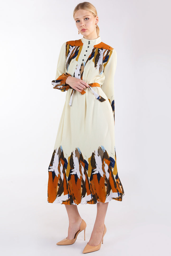 Ley Multicolor Abstract Printed Pleat Maxi Dress - Shop Beulah Style