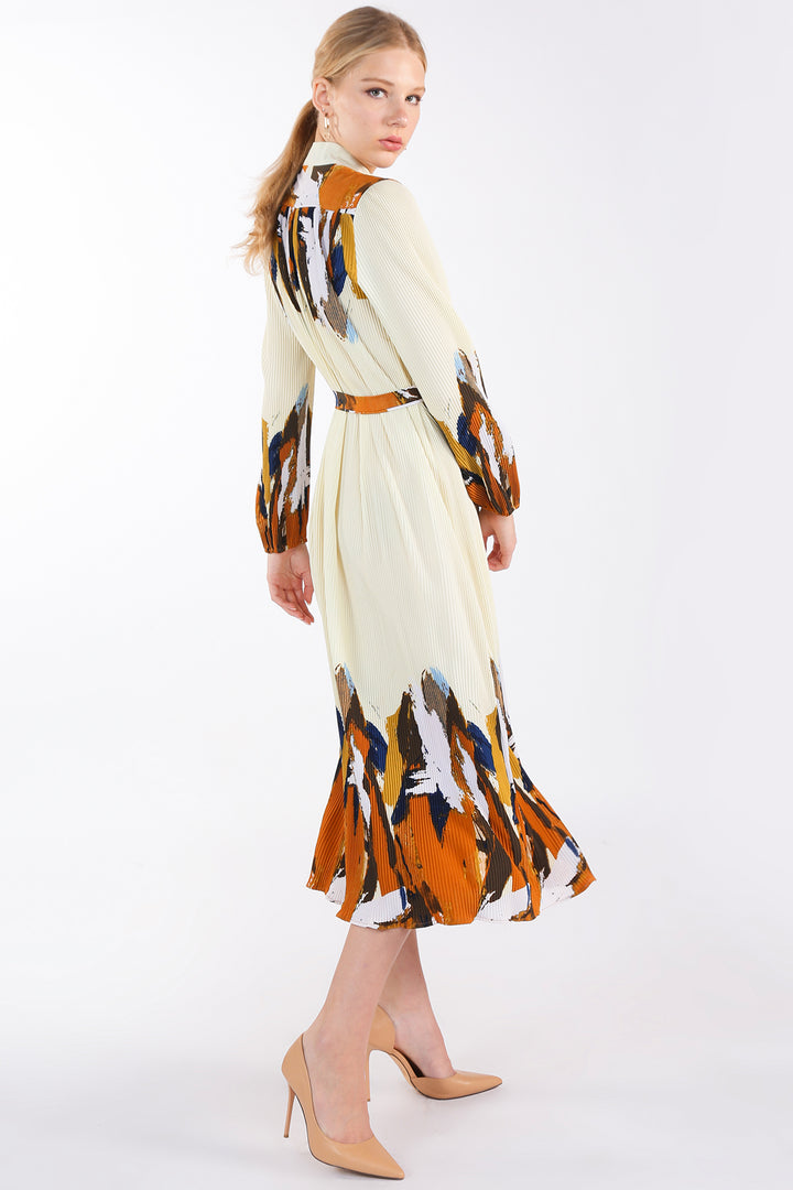 Ley Multicolor Abstract Printed Pleat Maxi Dress - Shop Beulah Style