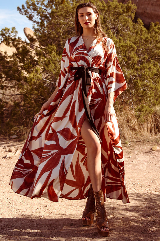 Ciara Belted V-Neck Wrap Multi Print Maxi Dress