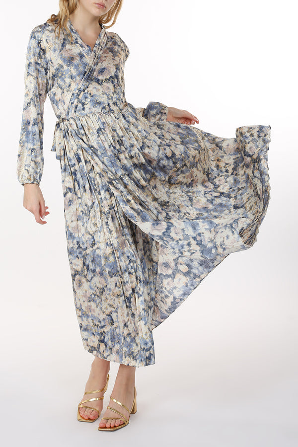 Vanessa Multi Print Glitter Detail Surplice Maxi Dress