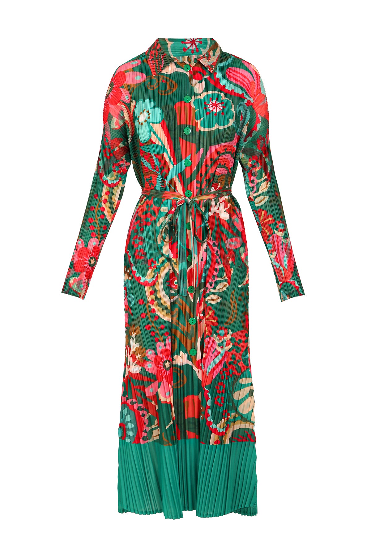 Terri Modern Painted Floral Print Pleats Maxi Shirt Dress - Shop Beulah Style