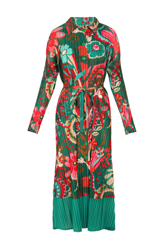 Terri Modern Painted Floral Print Pleats Maxi Shirt Dress - Shop Beulah Style