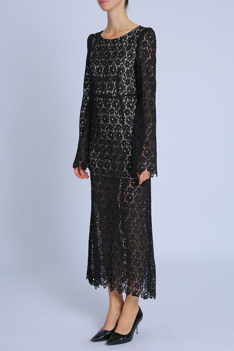 Anita Hollow Out Floral Lace Mesh A-Line Maxi Dress - Shop Beulah Style