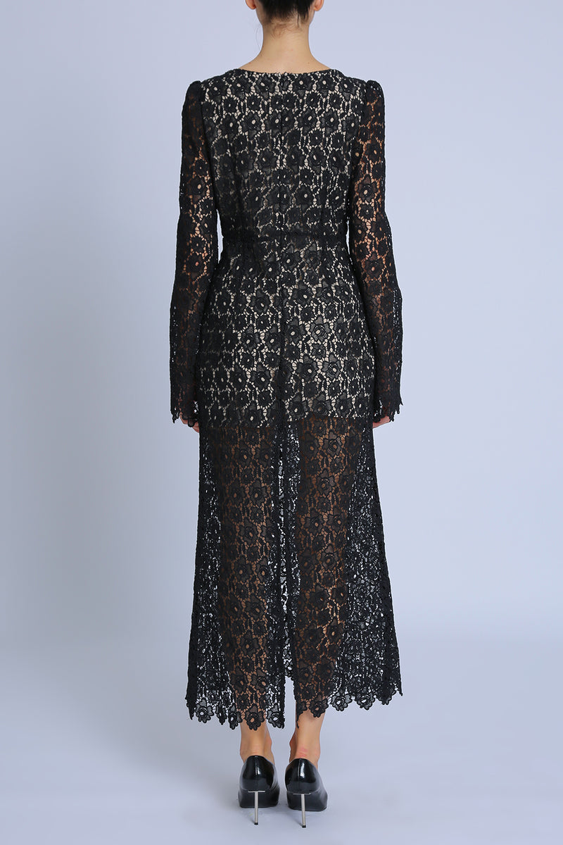 Anita Hollow Out Floral Lace Mesh A-Line Maxi Dress