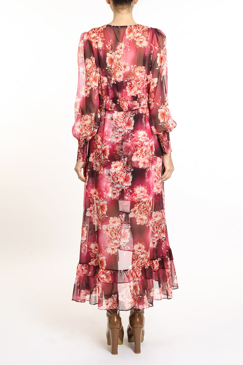 Harper Ruffled Trim Detail Floral Printed Sheer Maxi Dress - Shop Beulah Style
