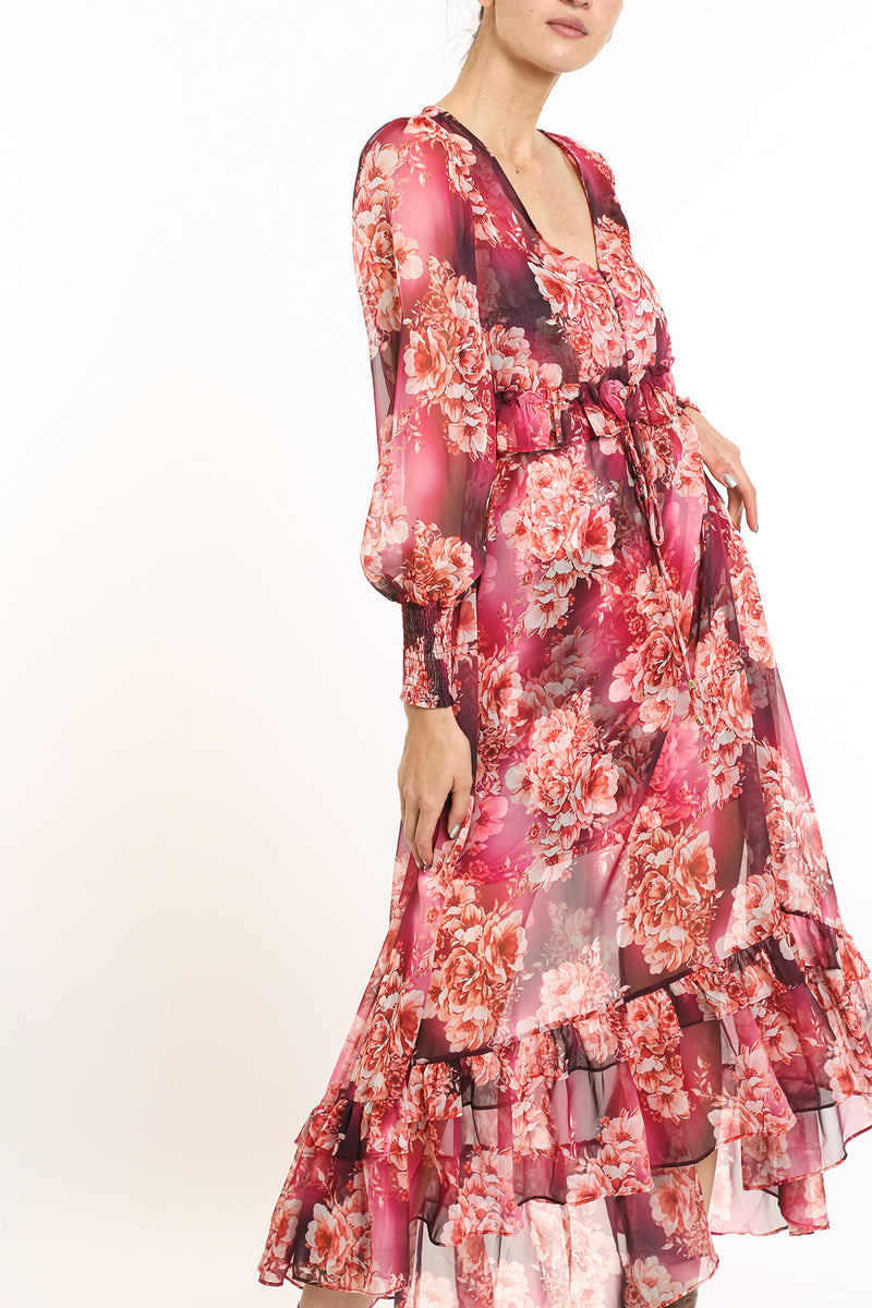 Harper Ruffled Trim Detail Floral Printed Sheer Maxi Dress - Shop Beulah Style