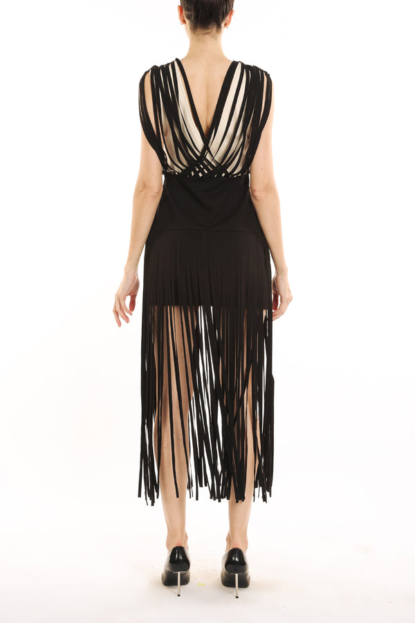Tami Long Fringe Tasseled V-Neck Mini Dress - Shop Beulah Style