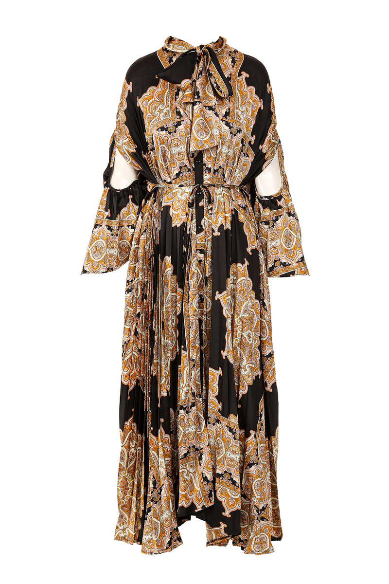 Potter Abstract Floral Print Belted Satin Maxi Dress - Shop Beulah Style