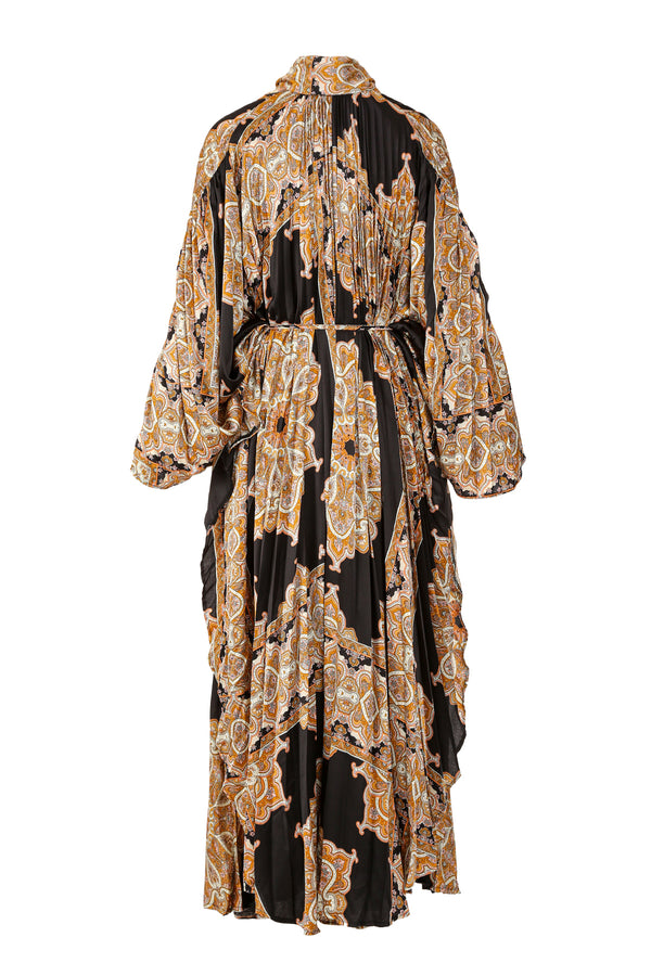 Potter Abstract Floral Print Belted Satin Maxi Dress