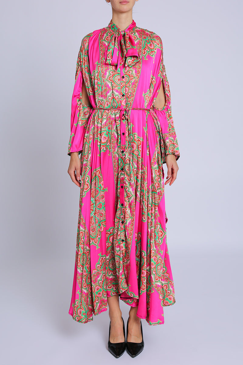 Potter Abstract Floral Print Belted Satin Maxi Dress - Shop Beulah Style