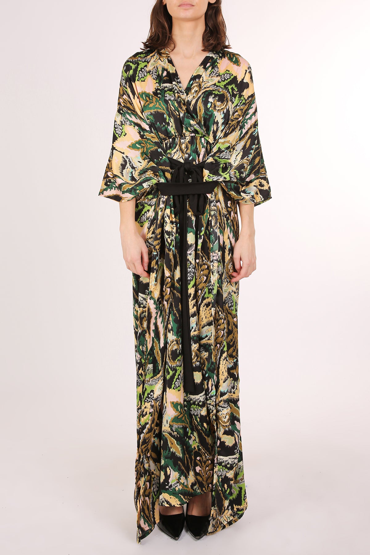 Zelda Abstract Print V-Neck Wrap Belted Maxi Dress - Shop Beulah Style