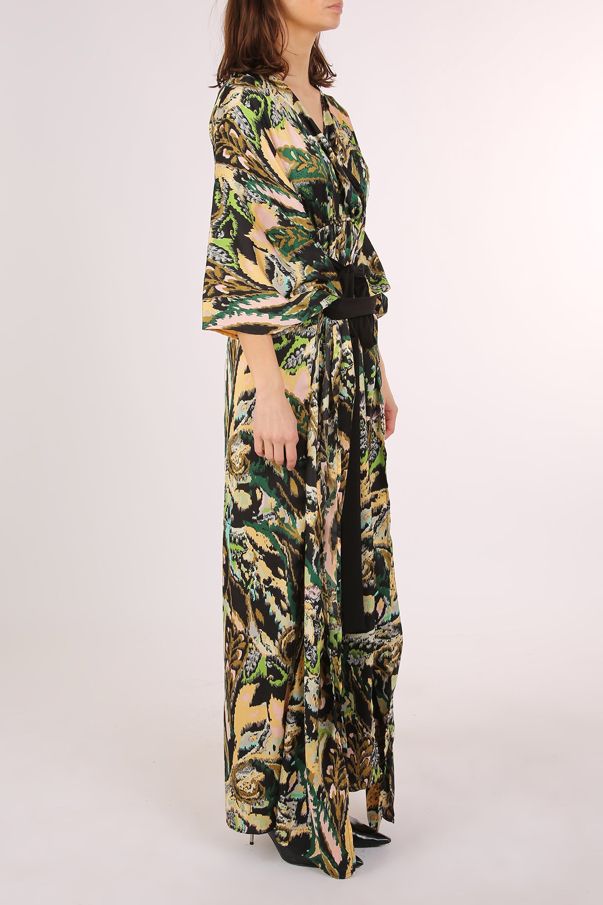 Zelda Abstract Print V-Neck Wrap Belted Maxi Dress - Shop Beulah Style