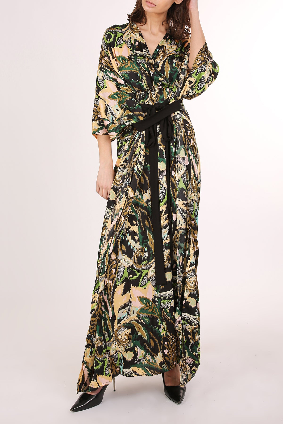 Zelda Abstract Print V-Neck Wrap Belted Maxi Dress - Shop Beulah Style