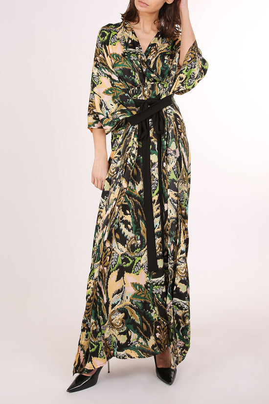 Zelda Abstract Print V-Neck Wrap Belted Maxi Dress - Shop Beulah Style