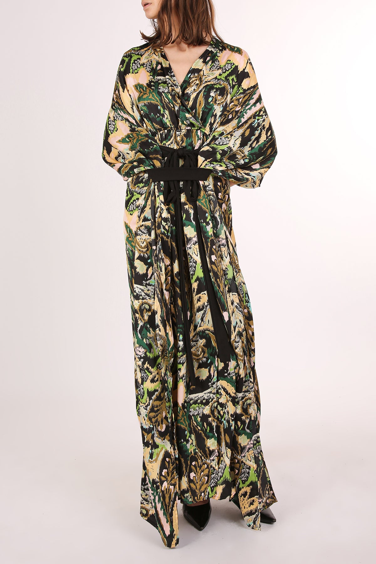 Zelda Abstract Print V-Neck Wrap Belted Maxi Dress - Shop Beulah Style