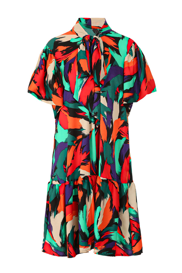 Bethany Multicolor Modern Brushstrokes Print Bowtie Midi Dress - Shop Beulah Style