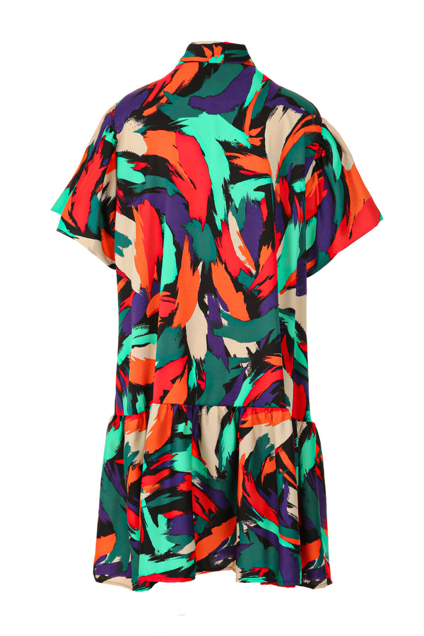 Bethany Multicolor Modern Brushstrokes Print Bowtie Midi Dress - Shop Beulah Style