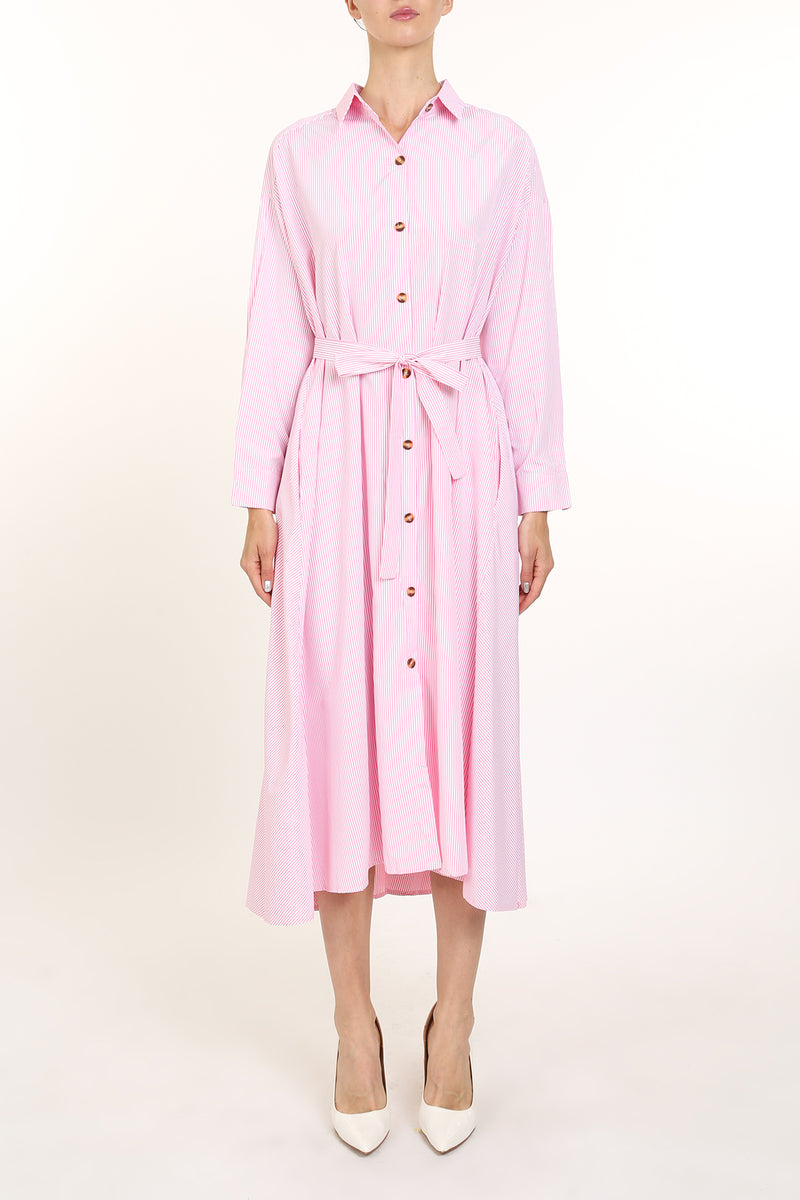 Emerson Belted Stripe Patterned Button Up Midi Dress