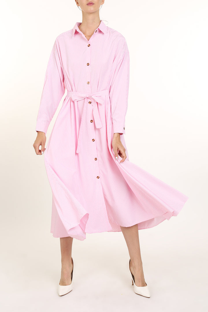 Emerson Belted Stripe Patterned Button Up Midi Dress - Shop Beulah Style