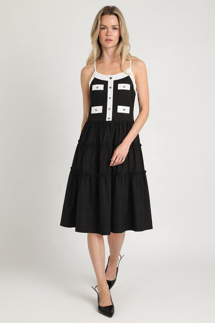 Mary Contrast Tiered Ruffles Trim Midi Slip Dress - Shop Beulah Style