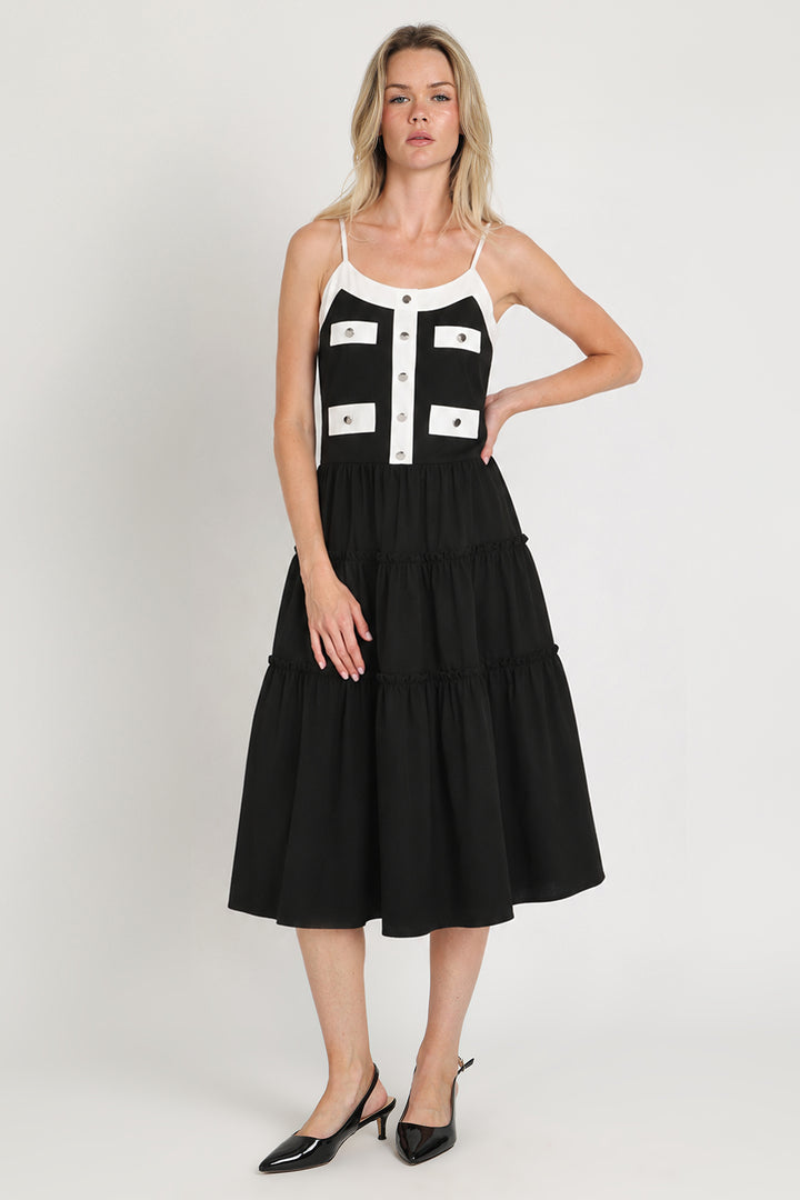 Mary Contrast Tiered Ruffles Trim Midi Slip Dress - Shop Beulah Style