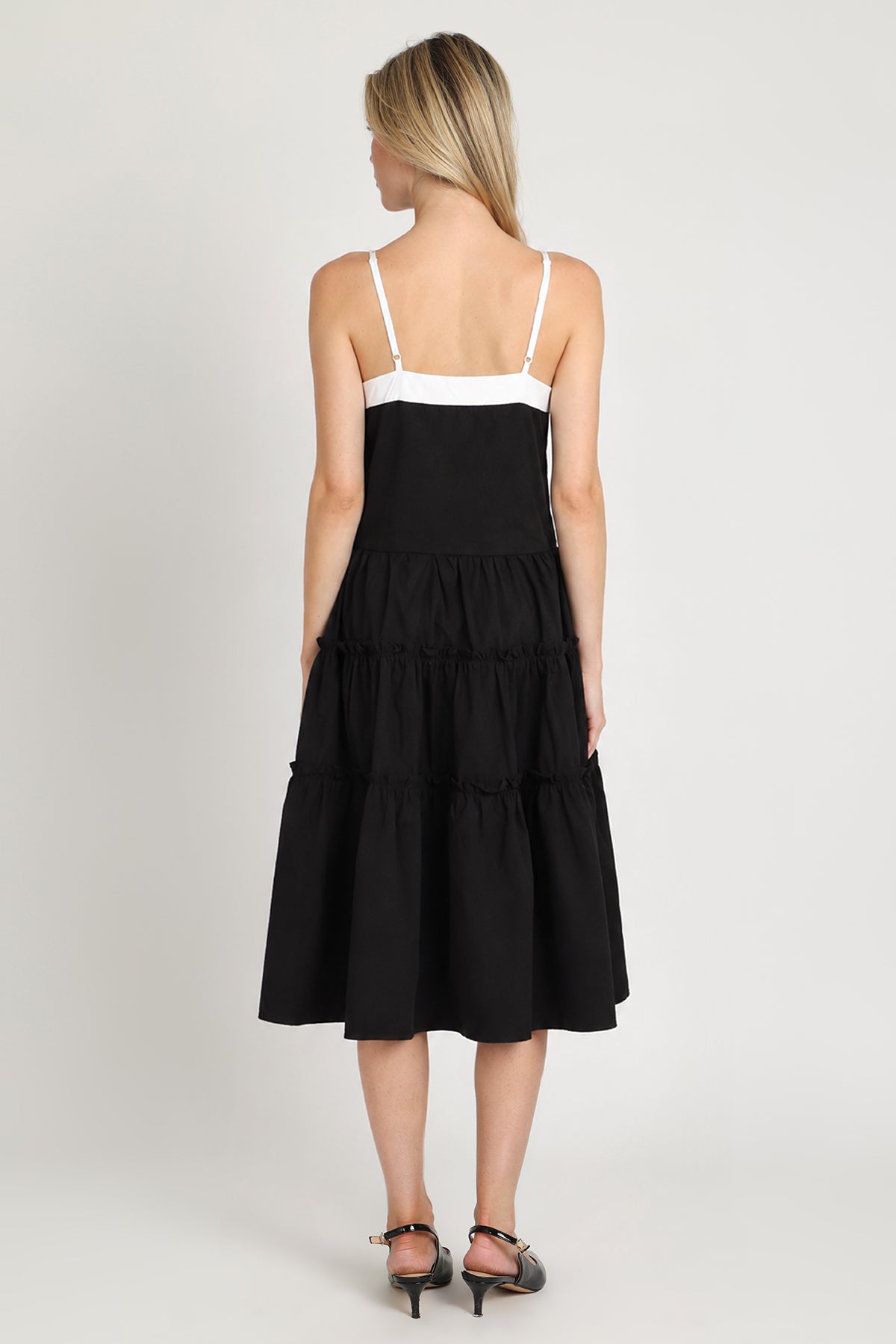 Mary Contrast Tiered Ruffles Trim Midi Slip Dress - Shop Beulah Style