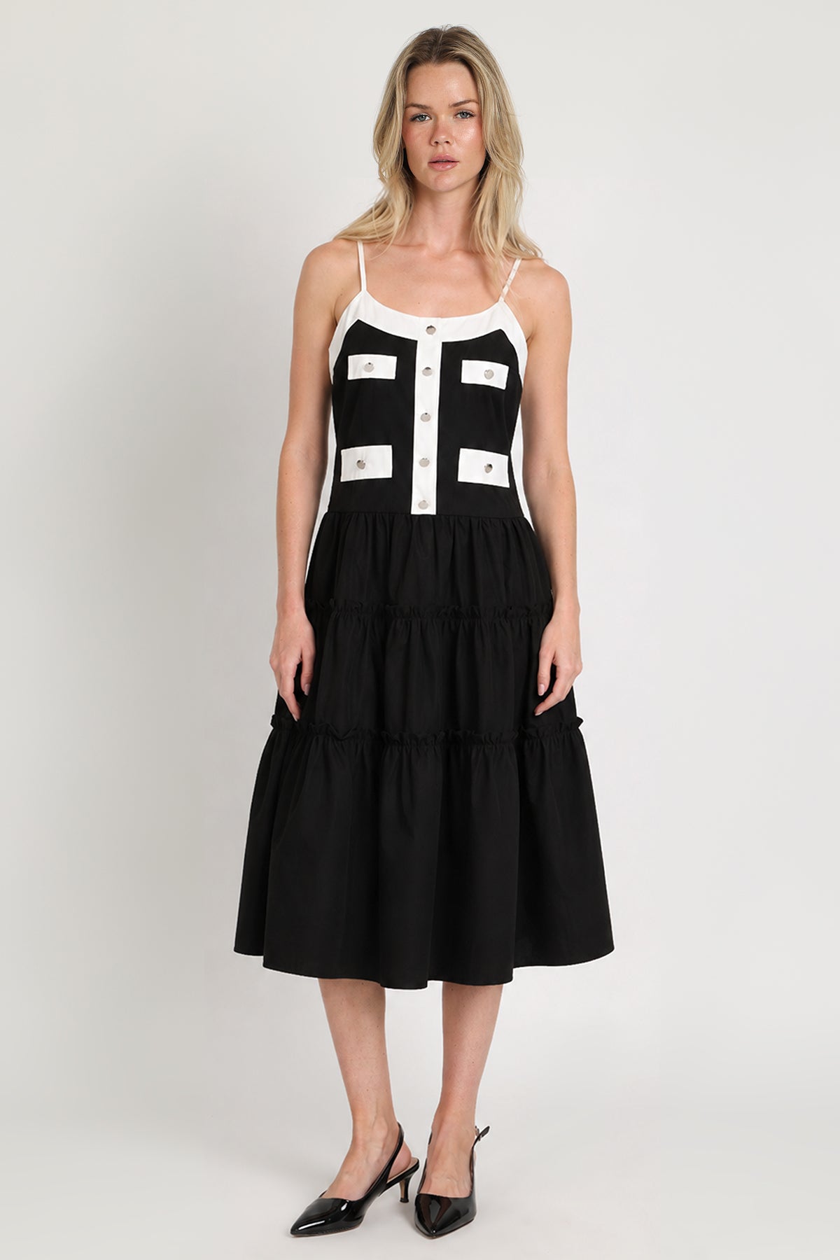 Mary Contrast Tiered Ruffles Trim Midi Slip Dress - Shop Beulah Style