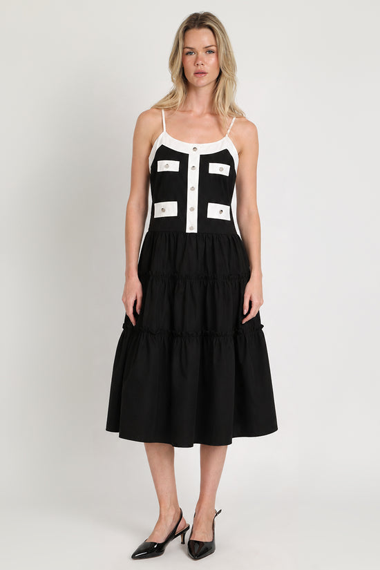 Mary Contrast Tiered Ruffles Trim Midi Slip Dress - Shop Beulah Style