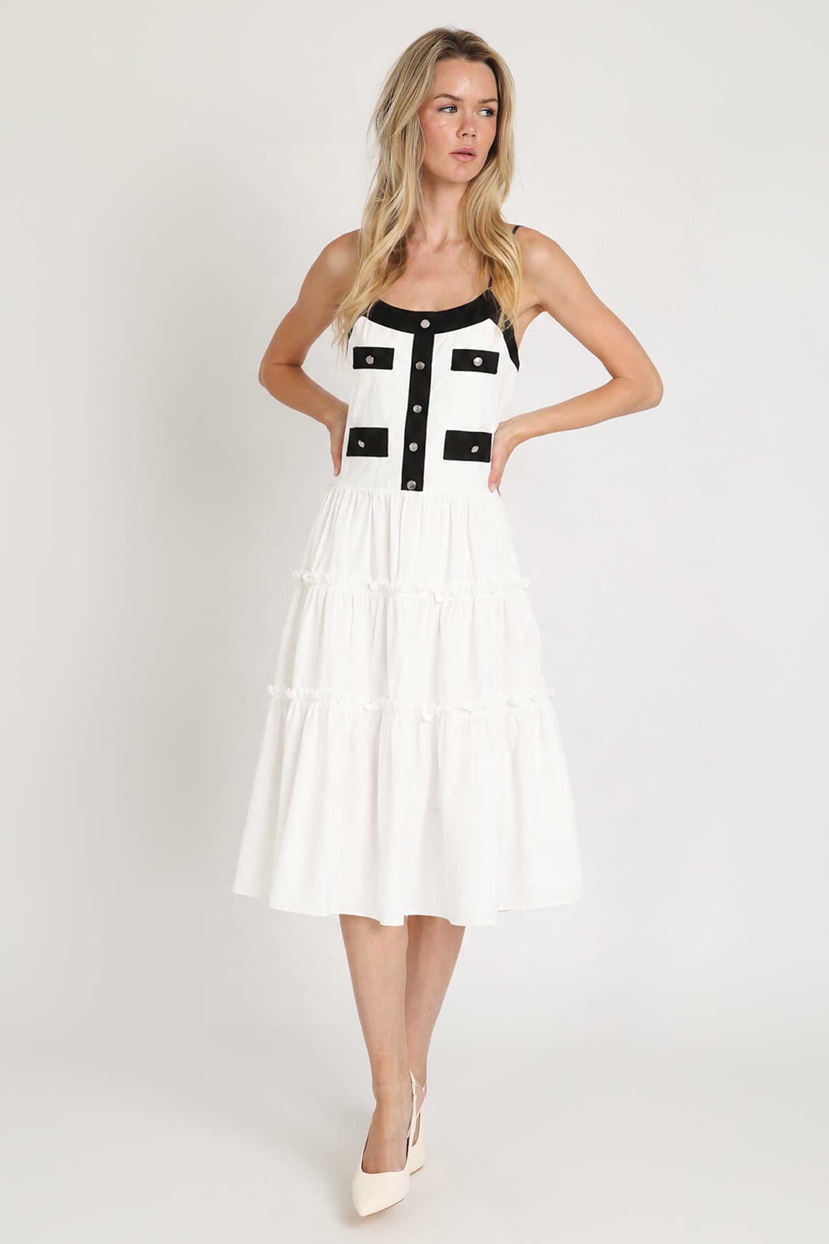Mary Contrast Tiered Ruffles Trim Midi Slip Dress - Shop Beulah Style