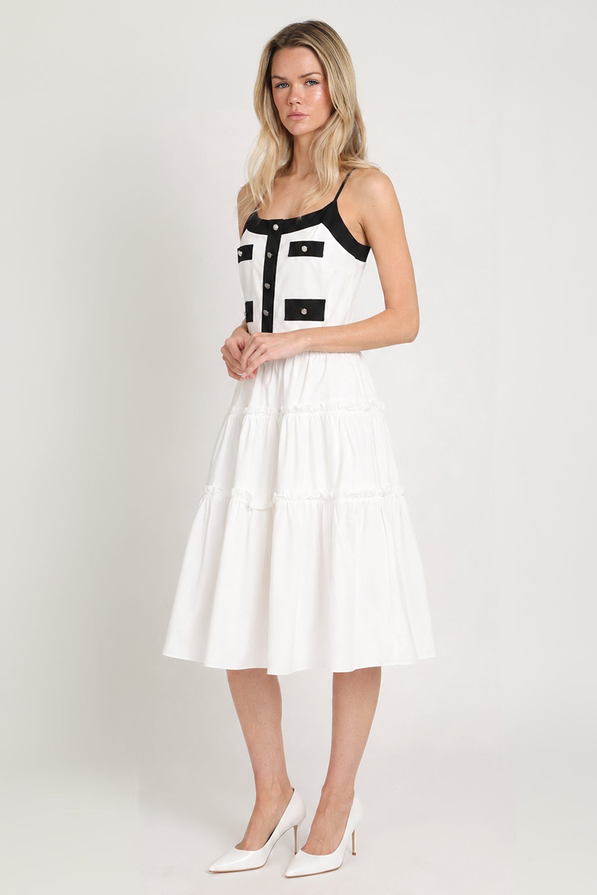 Mary Contrast Tiered Ruffles Trim Midi Slip Dress - Shop Beulah Style