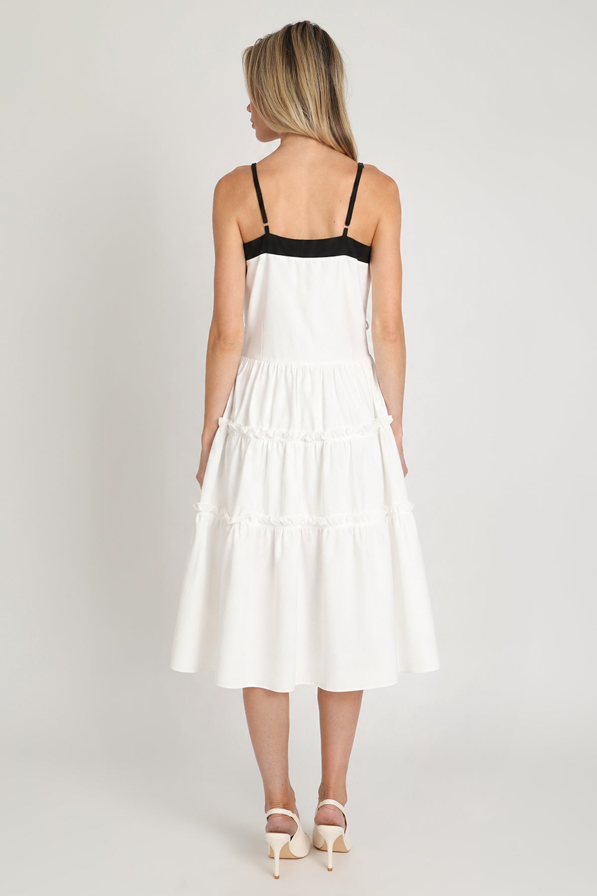 Mary Contrast Tiered Ruffles Trim Midi Slip Dress - Shop Beulah Style