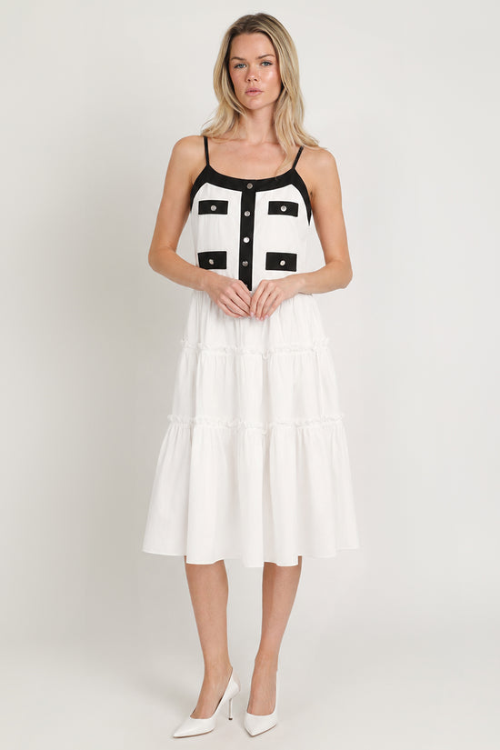 Mary Contrast Tiered Ruffles Trim Midi Slip Dress - Shop Beulah Style