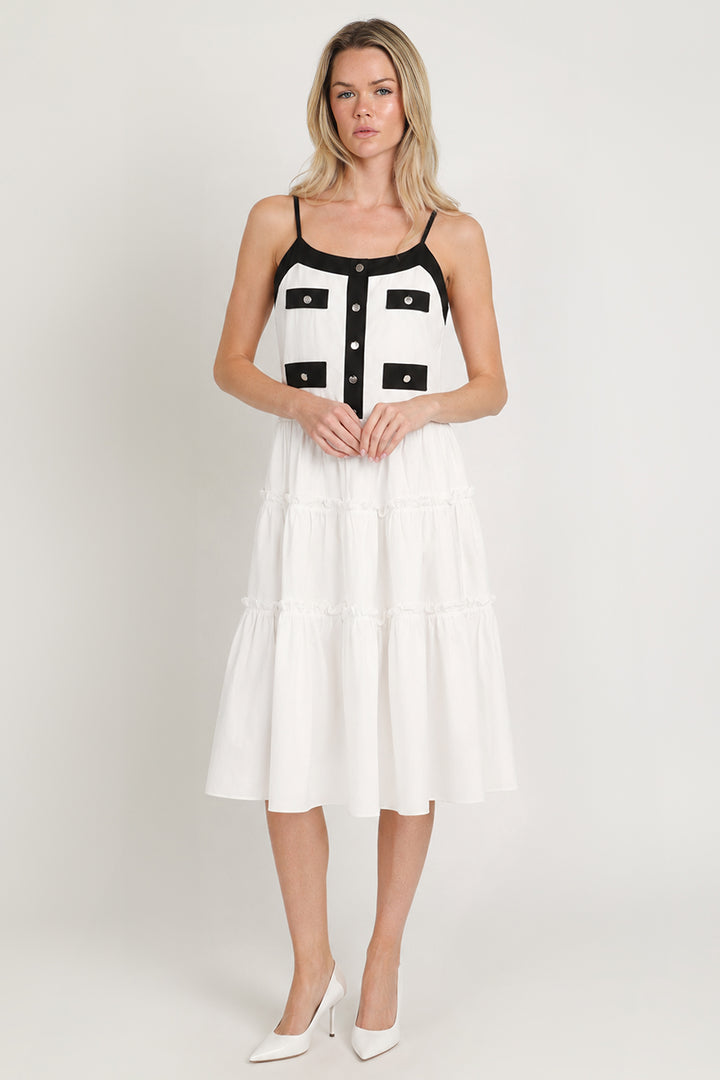 Mary Contrast Tiered Ruffles Trim Midi Slip Dress - Shop Beulah Style