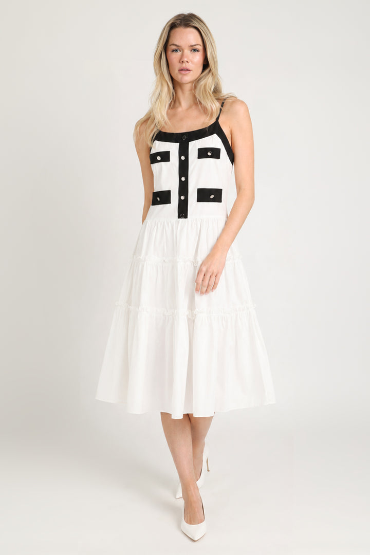 Mary Contrast Tiered Ruffles Trim Midi Slip Dress - Shop Beulah Style