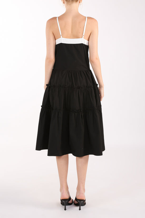 Janae Contrast Tiered Ruffles Trim Spaghetti Midi Dress - Shop Beulah Style