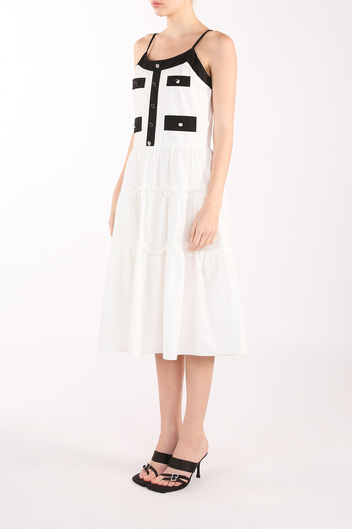 Janae Contrast Tiered Ruffles Trim Spaghetti Midi Dress - Shop Beulah Style