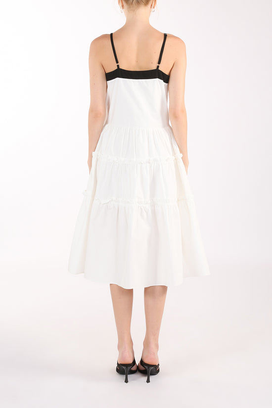Janae Contrast Tiered Ruffles Trim Spaghetti Midi Dress - Shop Beulah Style