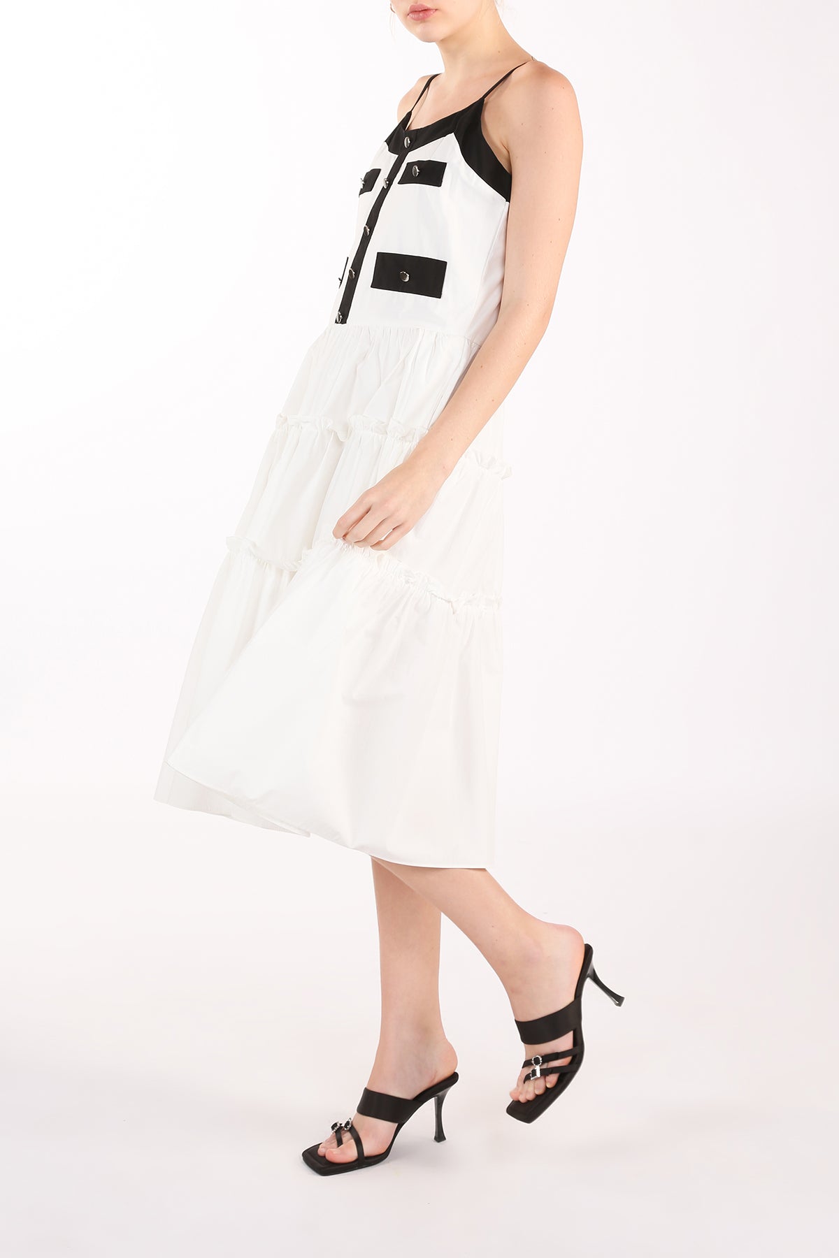 Janae Contrast Tiered Ruffles Trim Spaghetti Midi Dress - Shop Beulah Style